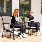 Outdoor Glider Chairs with Coffee Table, Patio 2-Seat Rocking Chair Swing Loveseat with Breathable Sling for Backyard, Garden, and Porch