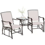 Outdoor Glider Chairs with Coffee Table, Patio 2-Seat Rocking Chair Swing Loveseat with Breathable Sling for Backyard, Garden, and Porch
