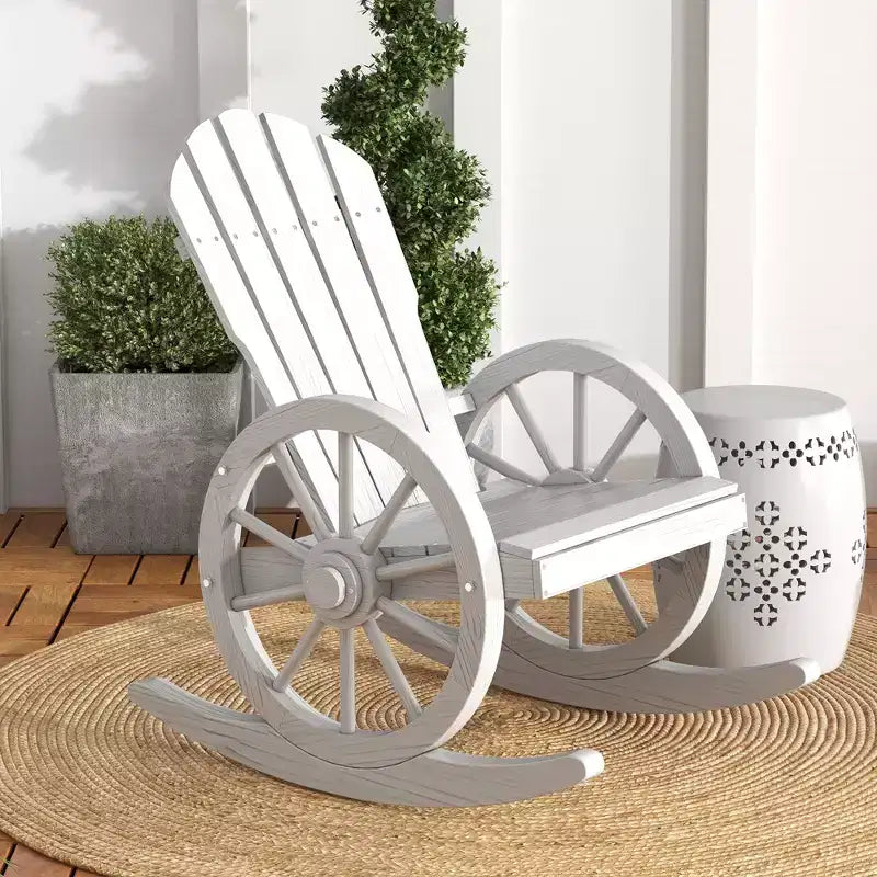 Wooden Rocking Chair, Adirondack Rocker Chair w/ Slatted Design and Oversized Back, for Porch, and Garden