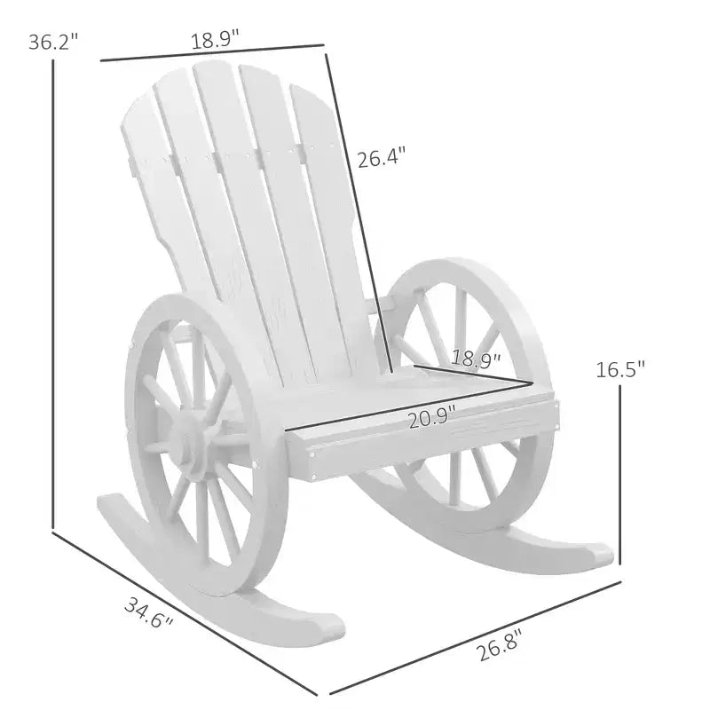 Wooden Rocking Chair, Adirondack Rocker Chair w/ Slatted Design and Oversized Back, for Porch, and Garden