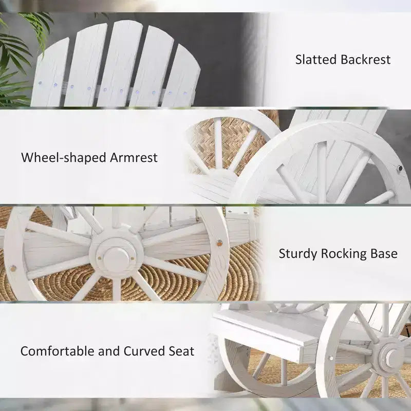 Wooden Rocking Chair, Adirondack Rocker Chair w/ Slatted Design and Oversized Back, for Porch, and Garden