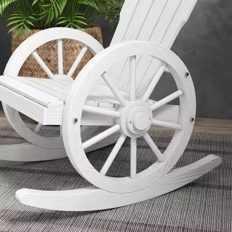 Wooden Rocking Chair, Adirondack Rocker Chair w/ Slatted Design and Oversized Back, for Porch, and Garden