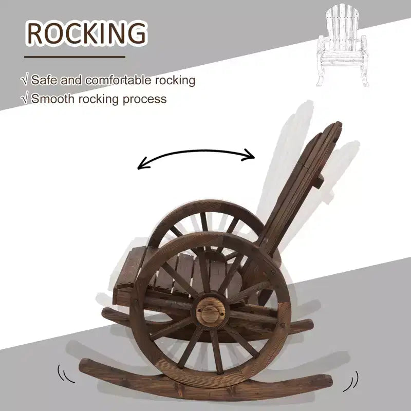 Wooden Rocking Chair, Adirondack Rocker Chair w/ Slatted Design and Oversized Back, for Porch, and Garden