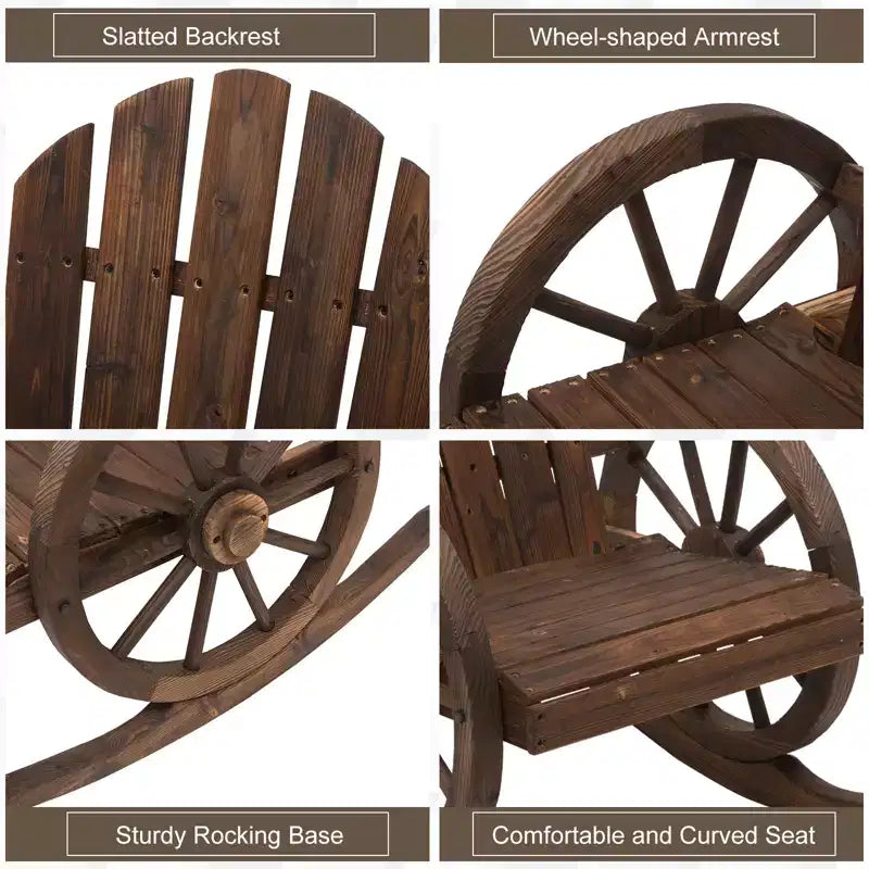 Wooden Rocking Chair, Adirondack Rocker Chair w/ Slatted Design and Oversized Back, for Porch, and Garden