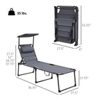 2 Pcs Outdoor Lounge Chair, 4 Position Adjustable Backrest, Folding, Cushioned w/ Sun Shade Roof & Pillow