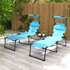 2 Pcs Outdoor Lounge Chair, 4 Position Adjustable Backrest, Folding, Cushioned w/ Sun Shade Roof & Pillow