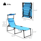 2 Pcs Outdoor Lounge Chair, 4 Position Adjustable Backrest, Folding, Cushioned w/ Sun Shade Roof & Pillow