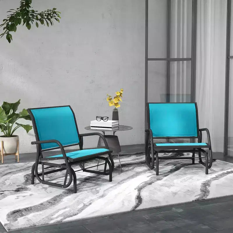 Sedia a dondolo per esterni a 2 posti, sedia a dondolo in acciaio con braccioli curvi per portico, giardino, bordo piscina, balcone