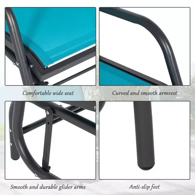 Sedia a dondolo per esterni a 2 posti, sedia a dondolo in acciaio con braccioli curvi per portico, giardino, bordo piscina, balcone