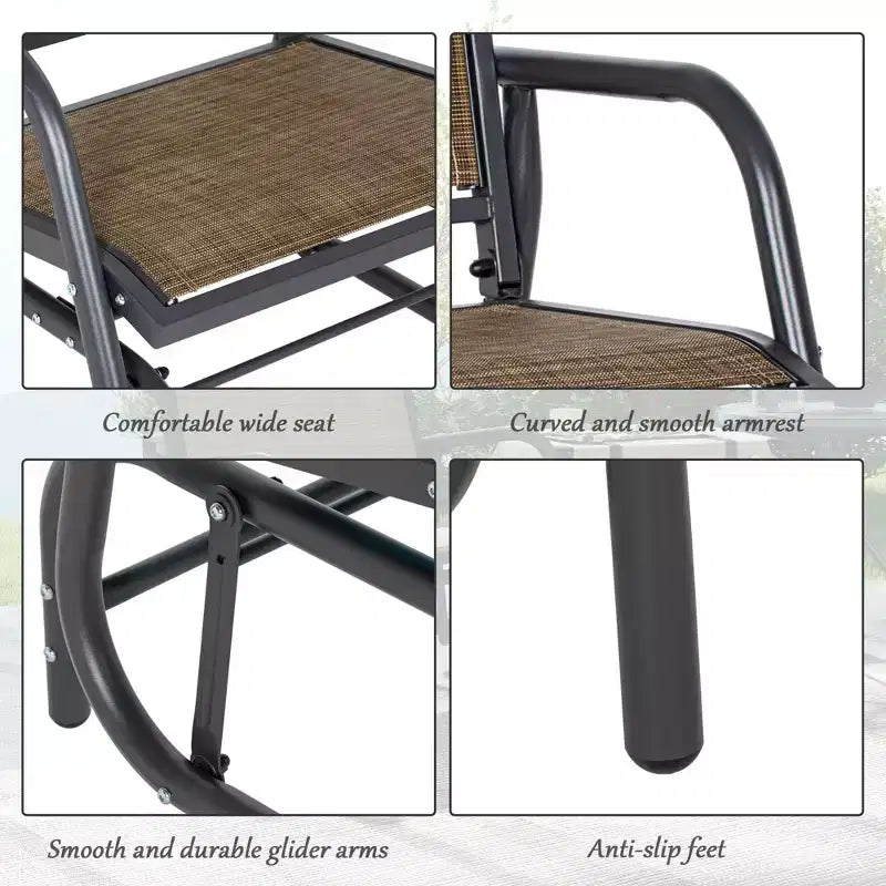 Sedia a dondolo per esterni a 2 posti, sedia a dondolo in acciaio con braccioli curvi per portico, giardino, bordo piscina, balcone