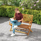 2-Person Foldable Wood Outdoor Bench with Backrest and Armrests for Garden, Porch, Park, Balcony
