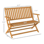 2-Person Foldable Wood Outdoor Bench with Backrest and Armrests for Garden, Porch, Park, Balcony