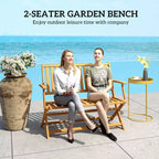 2-Person Foldable Wood Outdoor Bench with Backrest and Armrests for Garden, Porch, Park, Balcony