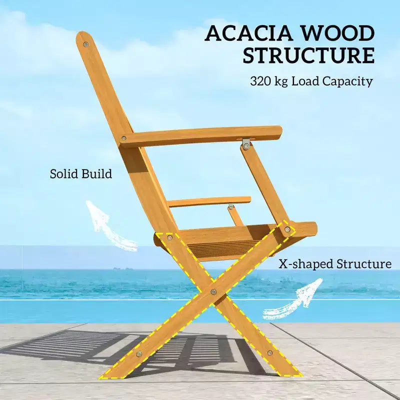 2-Person Foldable Wood Outdoor Bench with Backrest and Armrests for Garden, Porch, Park, Balcony