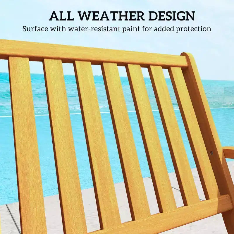 2-Person Foldable Wood Outdoor Bench with Backrest and Armrests for Garden, Porch, Park, Balcony