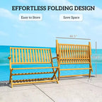 2-Person Foldable Wood Outdoor Bench with Backrest and Armrests for Garden, Porch, Park, Balcony