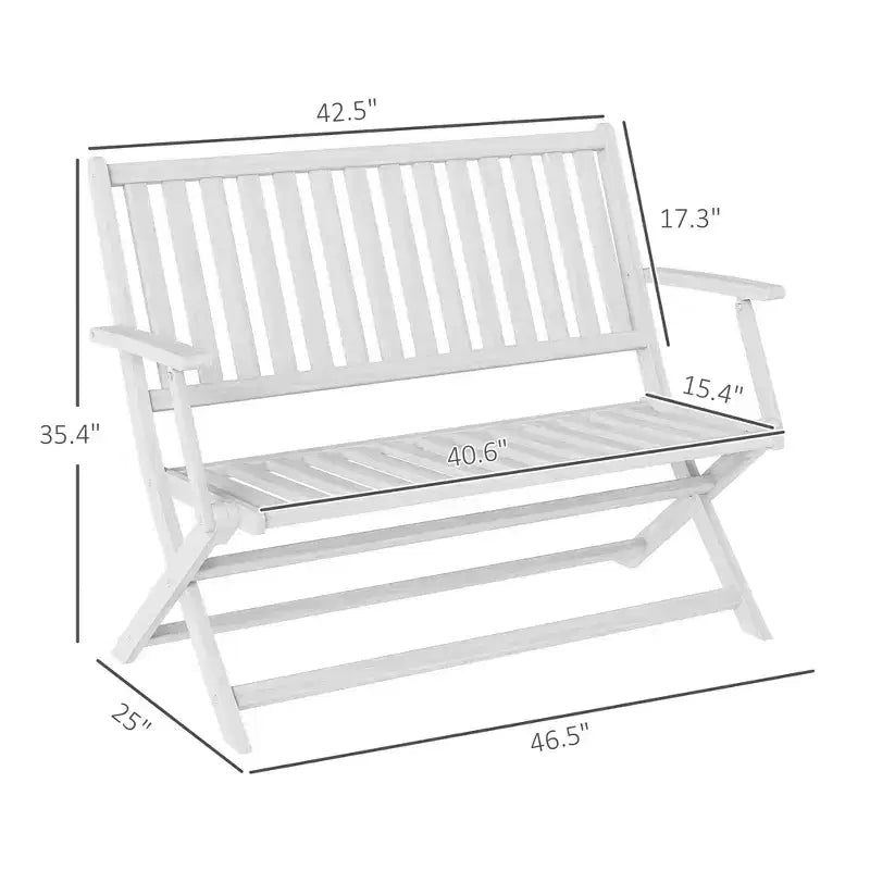 2-Person Foldable Wood Outdoor Bench with Backrest and Armrests for Garden, Porch, Park, Balcony