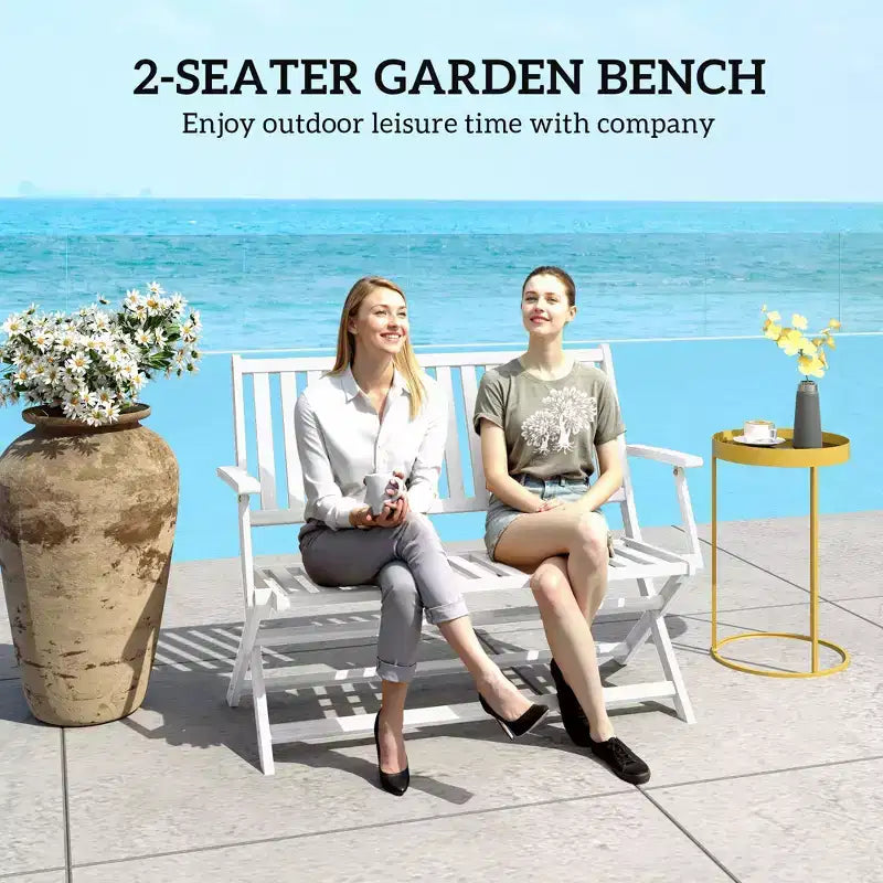 2-Person Foldable Wood Outdoor Bench with Backrest and Armrests for Garden, Porch, Park, Balcony