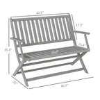 2-Person Foldable Wood Outdoor Bench with Backrest and Armrests for Garden, Porch, Park, Balcony