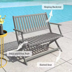 2-Person Foldable Wood Outdoor Bench with Backrest and Armrests for Garden, Porch, Park, Balcony