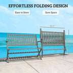 2-Person Foldable Wood Outdoor Bench with Backrest and Armrests for Garden, Porch, Park, Balcony