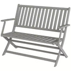 2-Person Foldable Wood Outdoor Bench with Backrest and Armrests for Garden, Porch, Park, Balcony