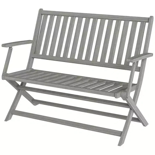2-Person Foldable Wood Outdoor Bench with Backrest and Armrests for Garden, Porch, Park, Balcony