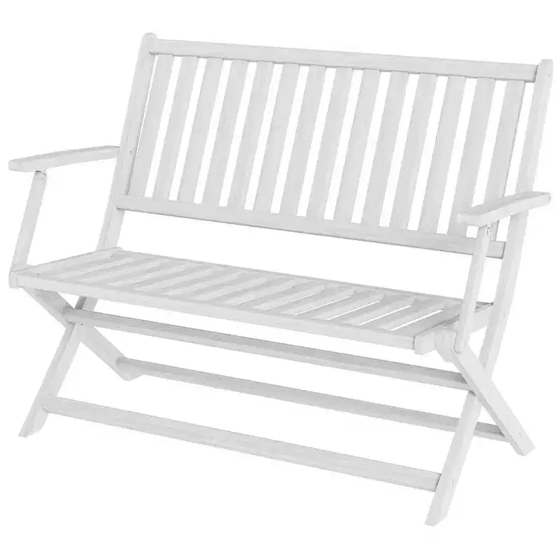 2-Person Foldable Wood Outdoor Bench with Backrest and Armrests for Garden, Porch, Park, Balcony