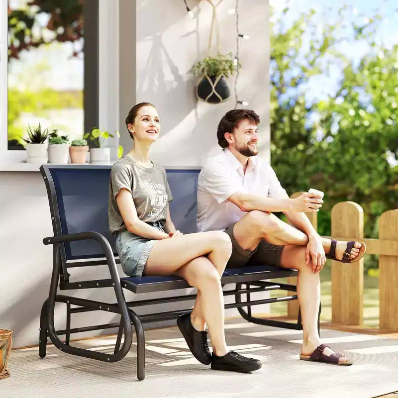 Panca a dondolo per esterni a 2 posti, sedia a dondolo doppia per patio con struttura in acciaio verniciato a polvere per giardino e portico