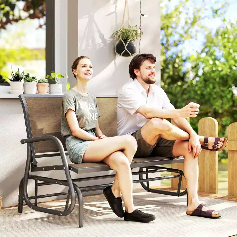 Panca a dondolo per esterni a 2 posti, sedia a dondolo doppia per patio con struttura in acciaio verniciato a polvere per giardino e portico