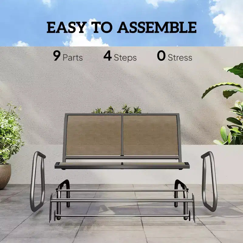 Panca a dondolo per esterni a 2 posti, sedia a dondolo doppia per patio con struttura in acciaio verniciato a polvere per giardino e portico