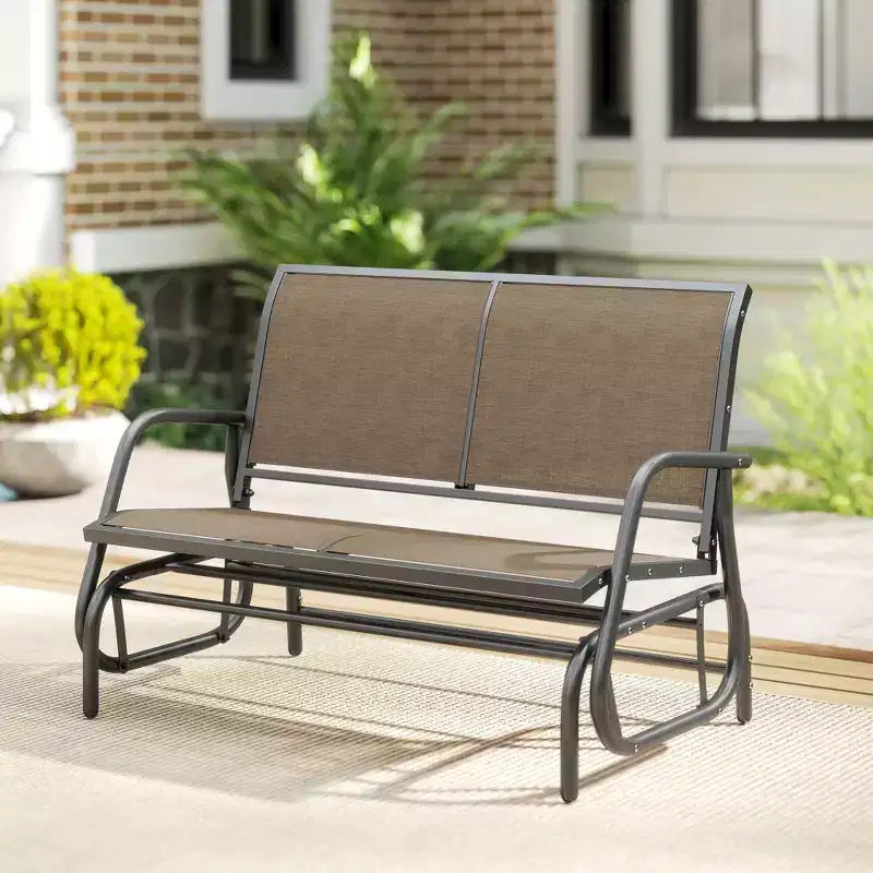 Panca a dondolo per esterni a 2 posti, sedia a dondolo doppia per patio con struttura in acciaio verniciato a polvere per giardino e portico