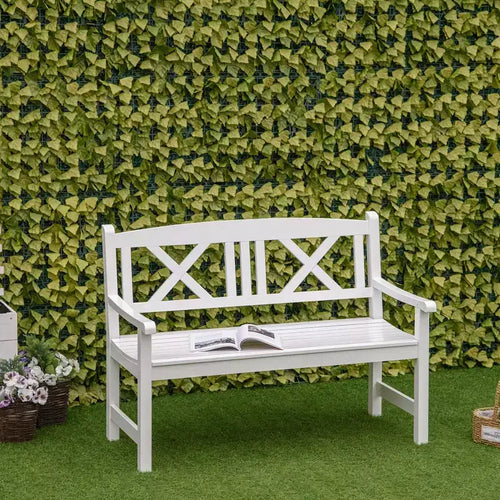 Panchina da giardino in legno a 2 posti, divanetto da esterno da 4 piedi per patio con schienale a forma di X unico per cortile, prato, portico