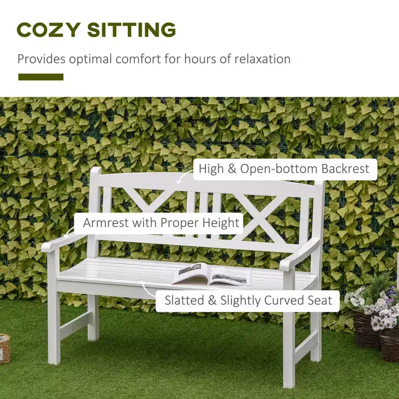 2-Seater Wooden Garden Bench, 4FT Outdoor Patio Loveseat with Unique X-Shape Back for Yard, Lawn, Porch