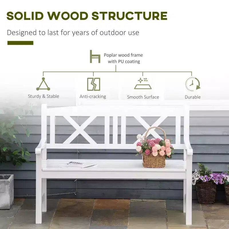 2-Seater Wooden Garden Bench, 4FT Outdoor Patio Loveseat with Unique X-Shape Back for Yard, Lawn, Porch