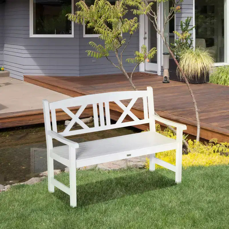 2-Seater Wooden Garden Bench, 4FT Outdoor Patio Loveseat with Unique X-Shape Back for Yard, Lawn, Porch