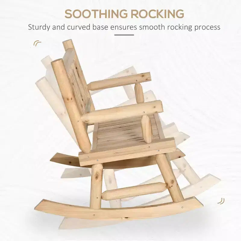 Dondolo a 2 posti in legno con design a tronchi, divanetto robusto con ampie sedute curve per patio, giardino