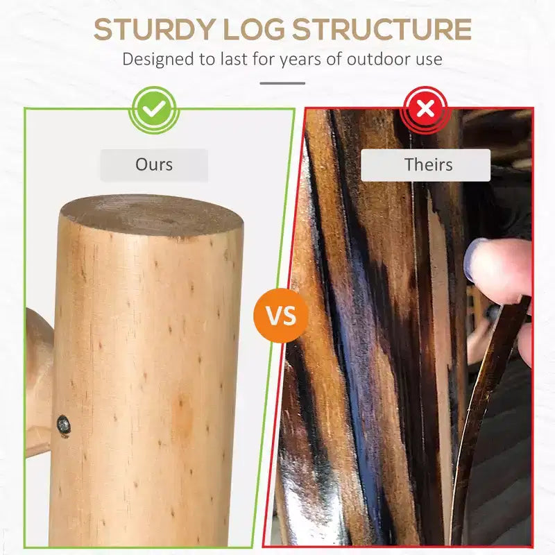 Dondolo a 2 posti in legno con design a tronchi, divanetto robusto con ampie sedute curve per patio, giardino