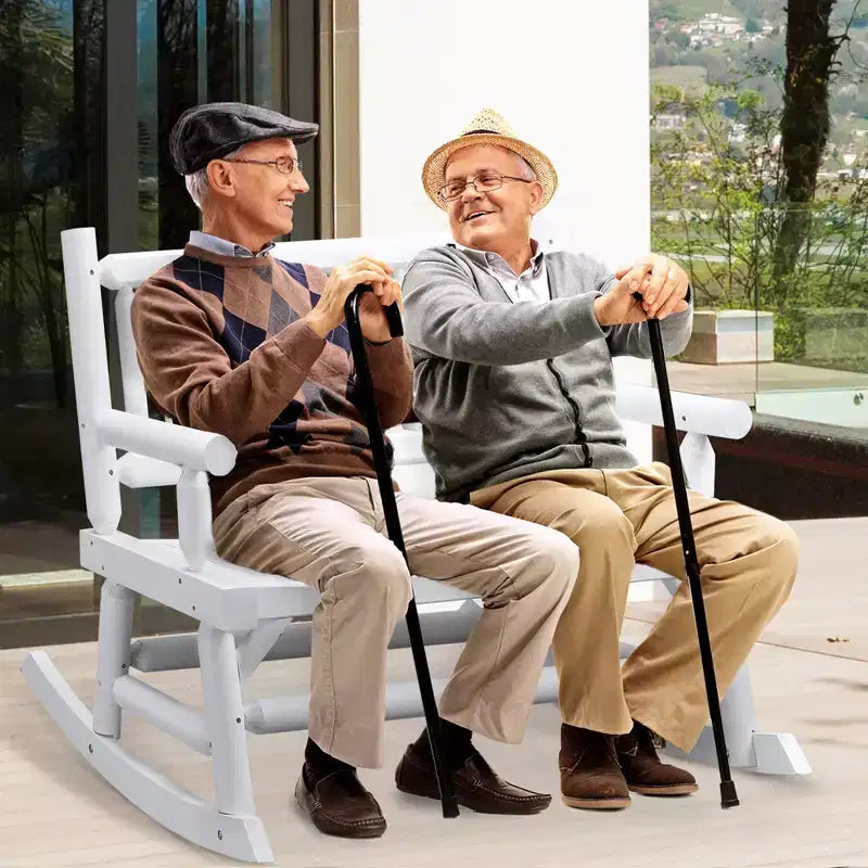 Dondolo a 2 posti in legno con design a tronchi, divanetto robusto con ampie sedute curve per patio, giardino