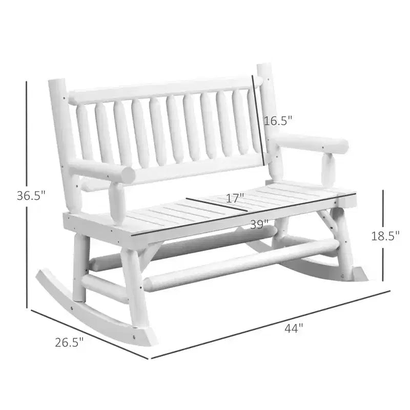 Dondolo a 2 posti in legno con design a tronchi, divanetto robusto con ampie sedute curve per patio, giardino