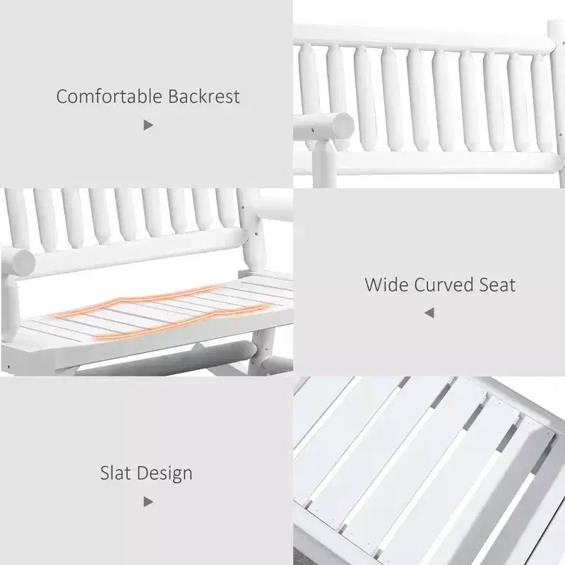 Dondolo a 2 posti in legno con design a tronchi, divanetto robusto con ampie sedute curve per patio, giardino