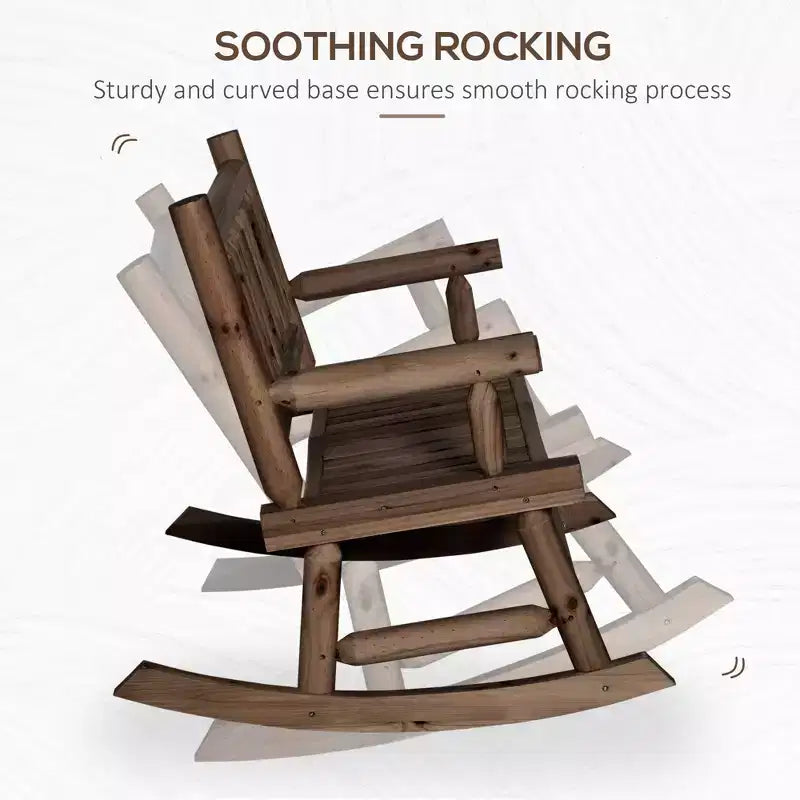 Dondolo a 2 posti in legno con design a tronchi, divanetto robusto con ampie sedute curve per patio, giardino