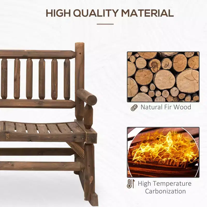 Dondolo a 2 posti in legno con design a tronchi, divanetto robusto con ampie sedute curve per patio, giardino