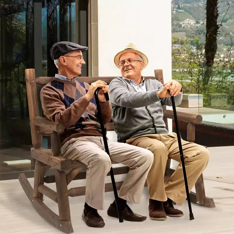 Dondolo a 2 posti in legno con design a tronchi, divanetto robusto con ampie sedute curve per patio, giardino
