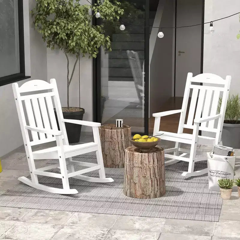 2PCs Outdoor Rocking Chair with Armrests, Fade-Resistant Waterproof HDPE for Indoor & Outdoor