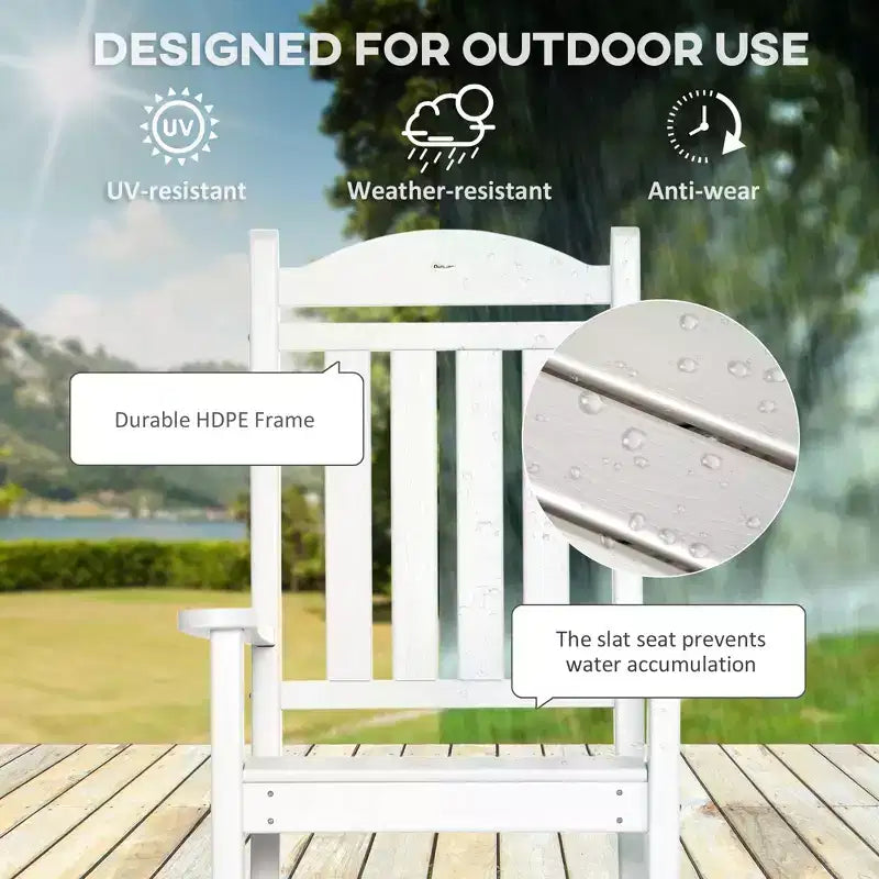 2PCs Outdoor Rocking Chair with Armrests, Fade-Resistant Waterproof HDPE for Indoor & Outdoor