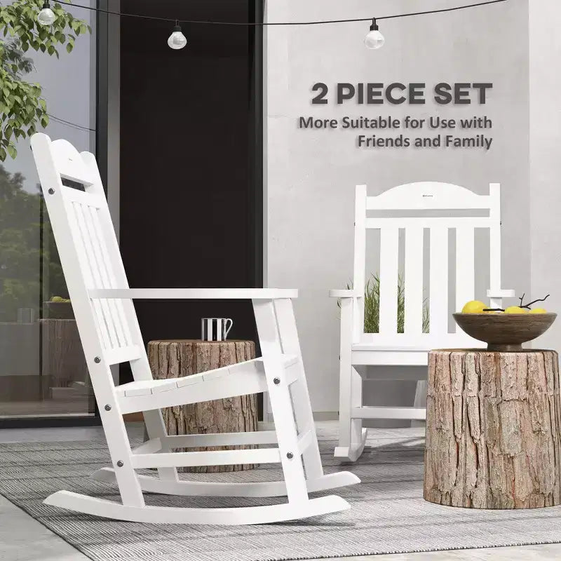 2PCs Outdoor Rocking Chair with Armrests, Fade-Resistant Waterproof HDPE for Indoor & Outdoor