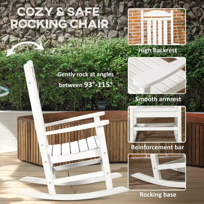 2PCs Outdoor Rocking Chair with Armrests, Fade-Resistant Waterproof HDPE for Indoor & Outdoor
