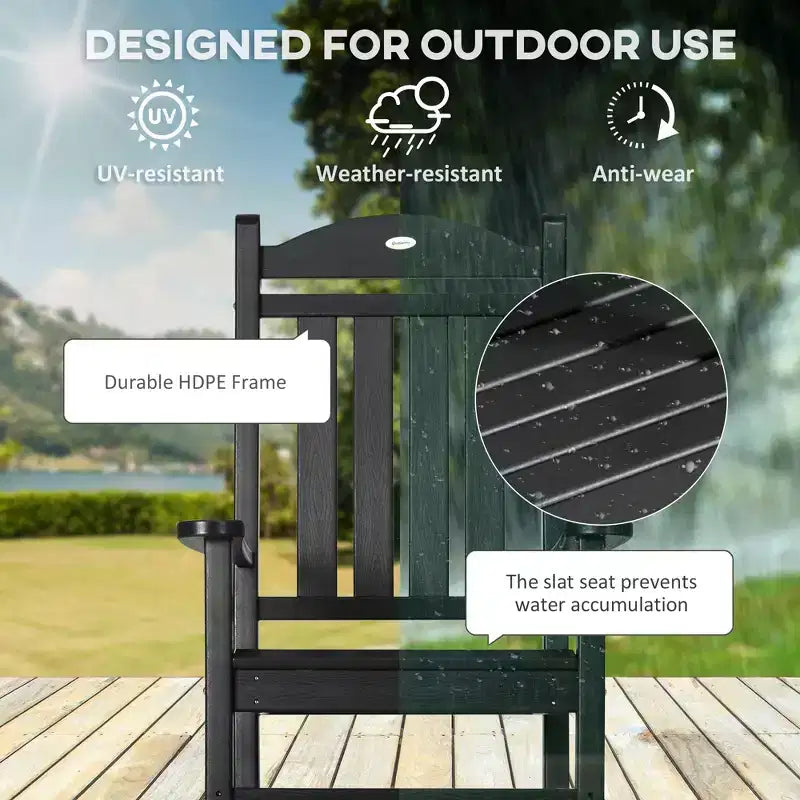 2PCs Outdoor Rocking Chair with Armrests, Fade-Resistant Waterproof HDPE for Indoor & Outdoor