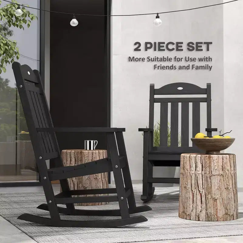 2PCs Outdoor Rocking Chair with Armrests, Fade-Resistant Waterproof HDPE for Indoor & Outdoor